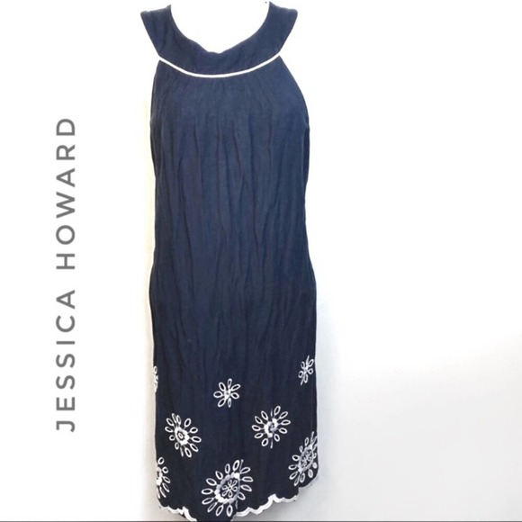 Vintage Jessica Howard Linen Dress Embroidered 8 - Picture 1 of 6